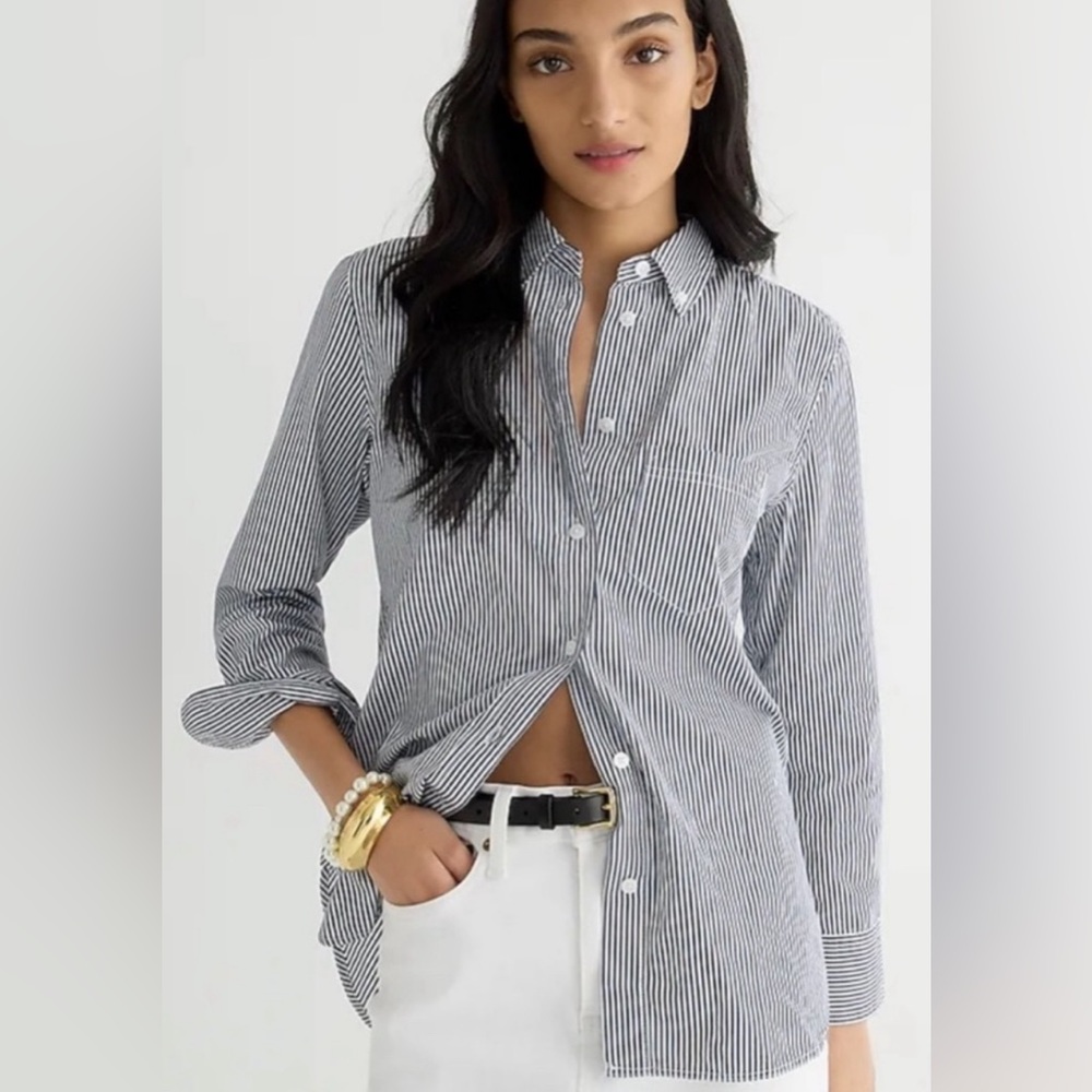 J. Crew Classic Blue Stripe Cotton Button Down Shirt Size 10